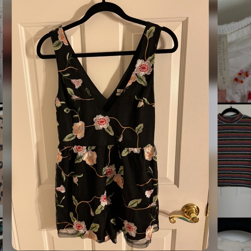 URBAN OUTFITTERS EMBROIDERED FLORAL ROMPER